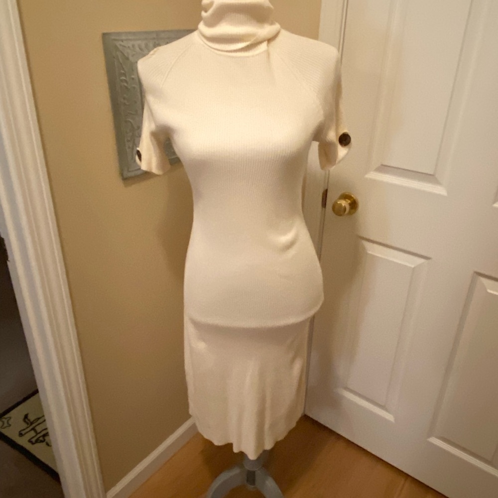 Elegant Cream Turtleneck Dress